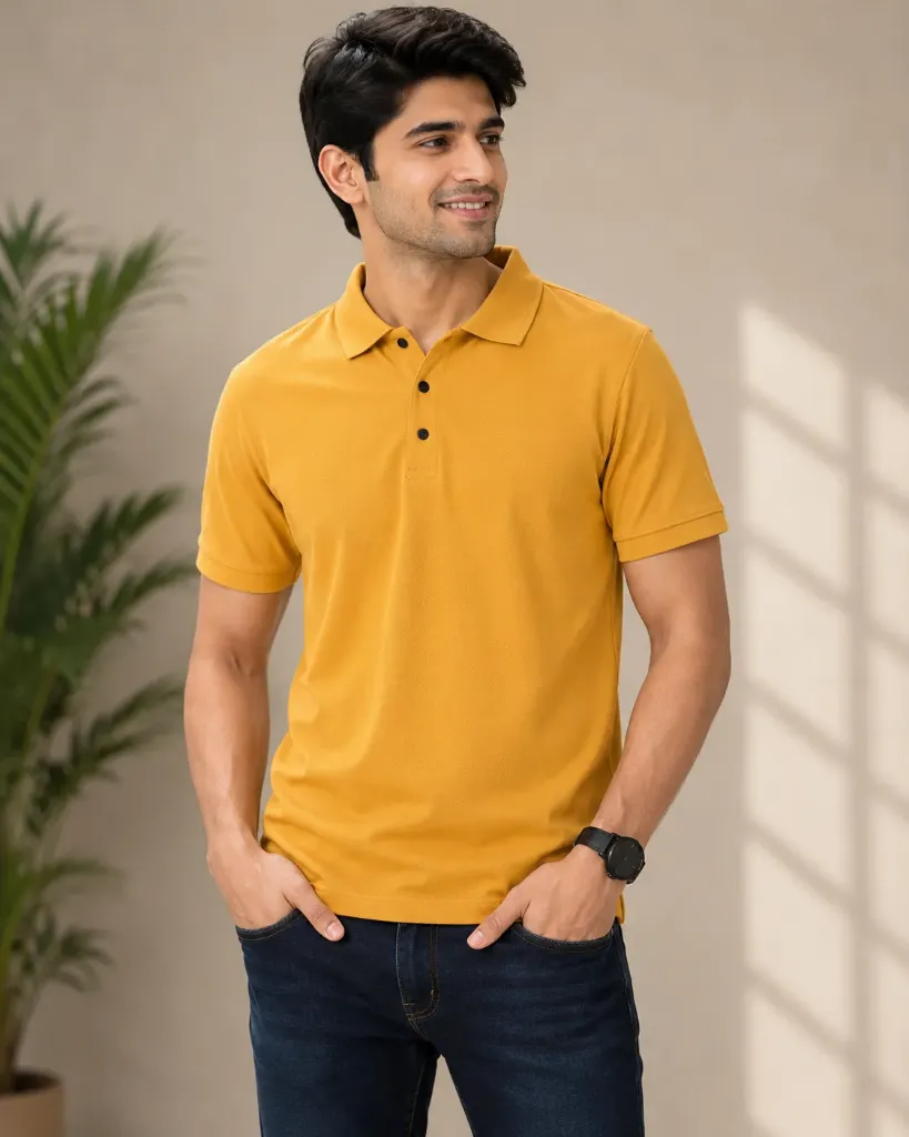 Yellow Color Collar T-shirt