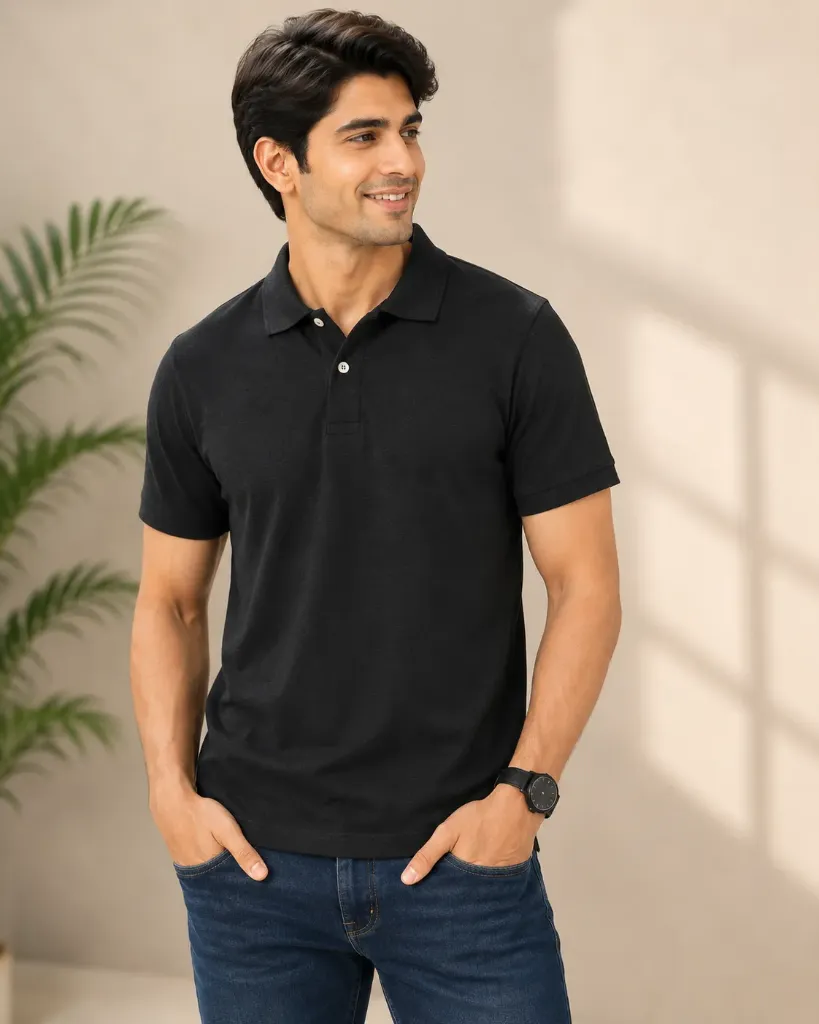 Black Color Collar T-shirt